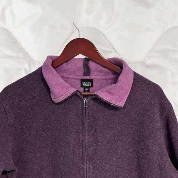 Eileen Fisher Womens Jacket M Fleece Full Zip Pockets Cotton Comfy Casual Cozy - Picture 2 of 8